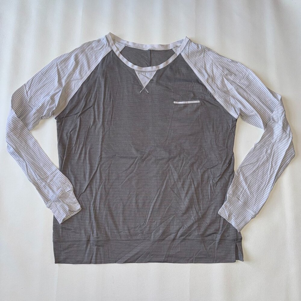 Lululemon Weightless Crew Long Sleeve Shirt XL Heather Grey White Striped Raglan